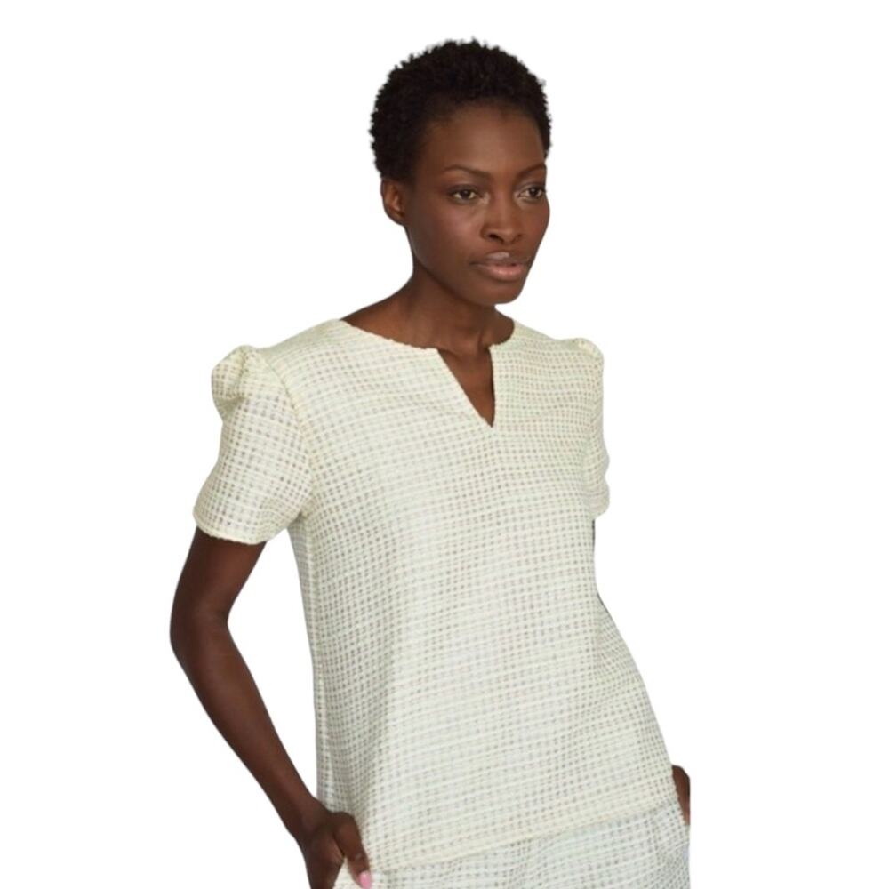 Never A Wallflower Mint Tweed V Neck Short Sleeve top NWT size XS